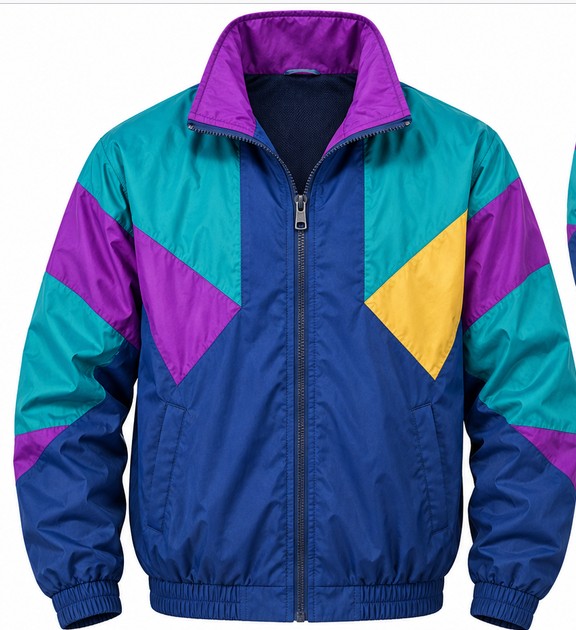 1980s Style Jacket for Men / Retro Color-Block Windbreaker Jacket